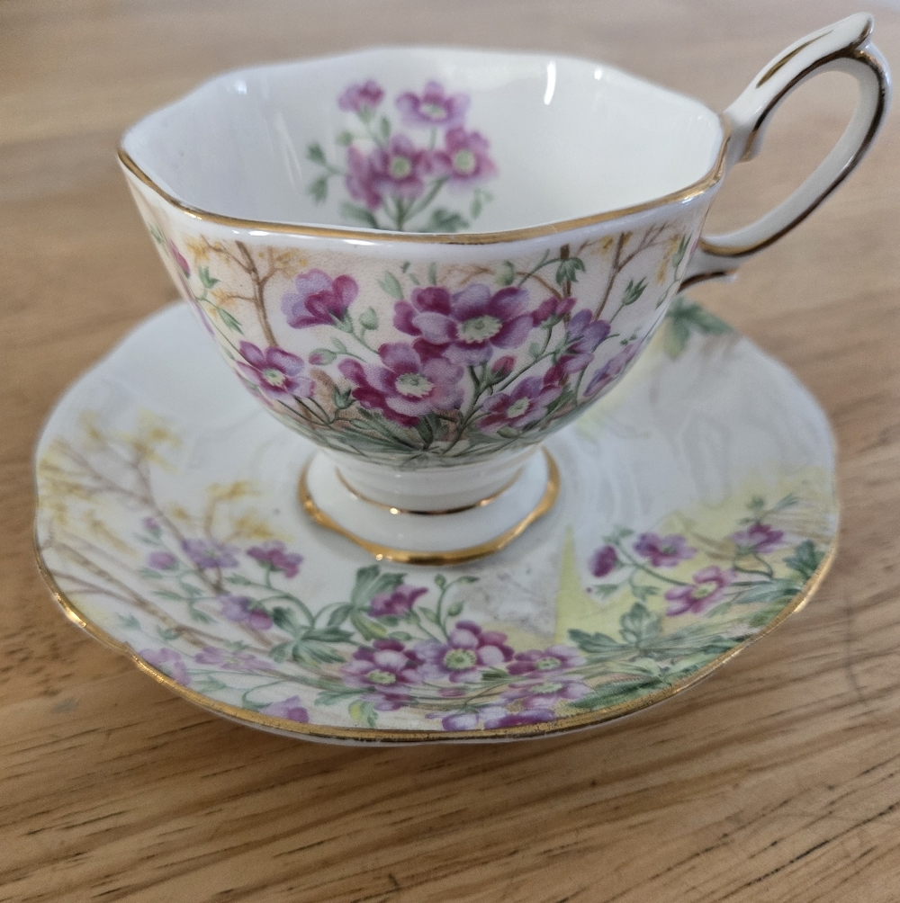 Royal Albert Wild Geranium Vintage Bone China Teacup Saucer Set Floral Gold Trim - Picture 8 of 8